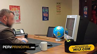 Step mommy in fabulous lingerie Tiffany Fox gaggs on principal's thick cock in his office - freak principal