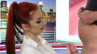 CFNM tv hostess cocksucking news anchor