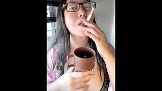 Erotic Smoking Asian: Smokey Bedtime Ritual + Bouncing Chest Nipple Play