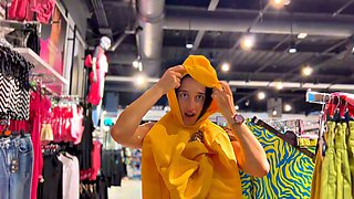 Busty Brunette Flashes in Store