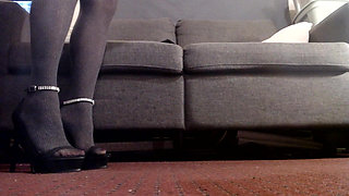 Black Ankle Strap High Heels and Pantyhose Walk