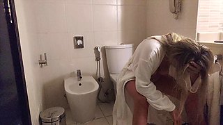 A MILF wife masturbates in the bathroom and cums twice. Full scene. Ep 24301