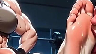 Old Woman Humiliated by Muscular Woman Foot Worship in Gym