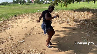 African Ebony Sexy Black Girl Dances in Public with Laughter