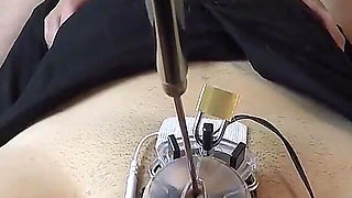 While His Dick Is Electrocuted, He Convulsively Licks Her Pussy