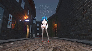 [mmd]miku Princess-party Tonight Meat Urinal Hanging Semen Condom Black Silk Erotic Lingerie
