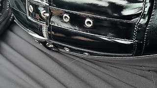 MILF in the Car with Sex Toys Collar Micro Skirt and Sheer Top