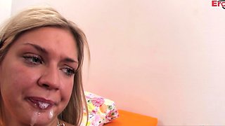Blonde teen tries anal casting with her very small ass