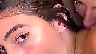 Brunette Teen and Busty Blonde MILF Rough Double Blowjob and Tit Fuck POV