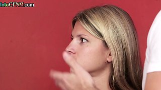 CFNM 21yo BLOWING OFF chick suck BF in front voyeur lady in hee