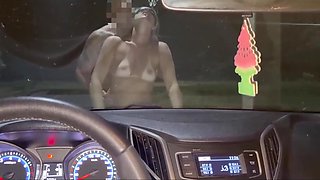 Masked milf gets fucked on a car hood, where her husband sits in there and films it
