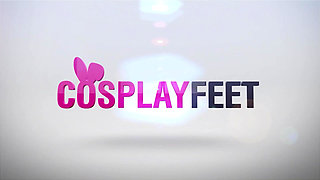 Wild Blonde Hostess Candy Posing Her Sexy Feet in Tight Pantyhose While Masturbating