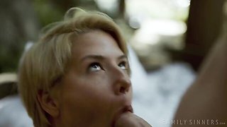 Passionate outdoor blowjob with hot Kit Mercer and Van Wylde