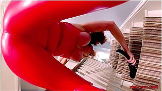 Sucks Cock In A Red Latex Outfit With Red Xxx
