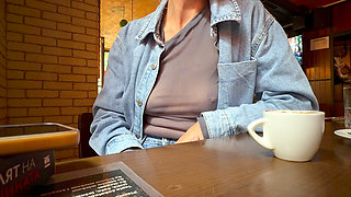 Completely exposing my boobs and nipples in a sheer blouse in a public place