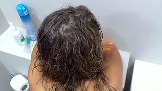 Wet Curly Girl Hard Fucked in Bathroom on Washing Machine