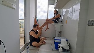 Flip flops, femdom, foot worship