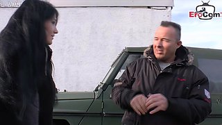 Skinny German teen slut persuaded to have sex on the street