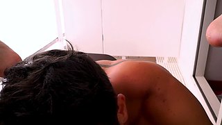 Big tit brunette sucks a big cock POV