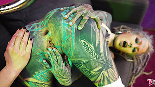 Two Hot Girls in Latex and High Heels Using Big Metal Toy Together, Atp, Anal Gapes, Lesbian