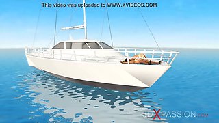 A nerdy boy with VR headset has passionate virtual sex with a hot young blonde on a luxury yacht