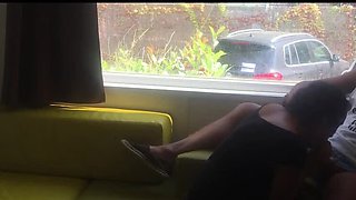 Risky Public Blowjob In Front Of Window - Hot Brunette MILF Wife On Her Knees Outdoor Camping