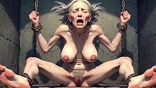 Granny Dungeon Slave - Hairy Pussy & Begging for Anal Cum