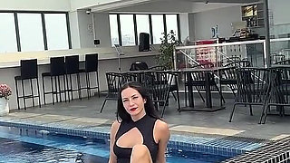 Mini Dress, Bare Legs, Roof Top Pool