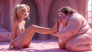 Ugly Fat SSBBW Humiliated Licking Beautiful Blonde Mistress Feet