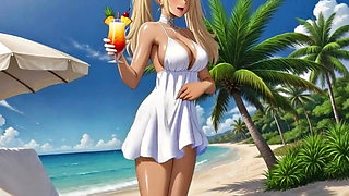 On the Beach with hot Nami - She play with her pussy