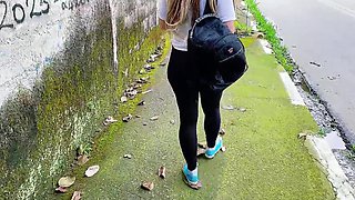 Schoolgirl publicly teases her teacher and rides him to a creampie in his car!
