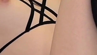 Hot and Horny Long Legs Brunette Nerdy Girl with Glasses Loves to Play with Precum and Making Big Dick Guy on Her Tits