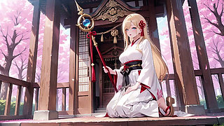 Blonde Miko in the Shrine! Taboo Whispers Under Cherry Blossoms, White Skirt Too Revealing!