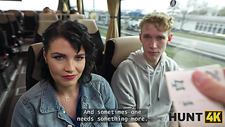 HUNT4K. Hot bus sex with big titty brunette