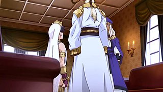 Titan dominates bride in bed after erotic anime feast