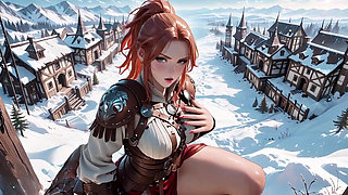 Redhead Warrior in Snow! Forbidden Leather Armor Seduction in Medieval Village. Cold Queen Unzips Her Gear & Goes Wild!