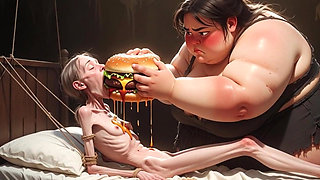 Extremely Skinny Girl Fed by Massive SSBBW - Extreme Feederism Contrast