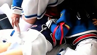 3 Asian Crossdressers Jerking Off Together