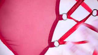 a girl from behind in a bright red outfit