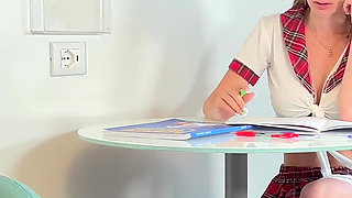 Italian Takes Romanian I Tutoring, Takes the Cock in Her Mouth and Gets Fucked on the Coffee Table by the Professor