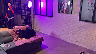 Behind the Scenes Caged Sub Gets Destroyed by His Mistress's Strap-on - BDSM - French Pegging