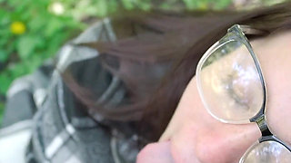 Outdoor Fun with Nerdy Girl in Glasses