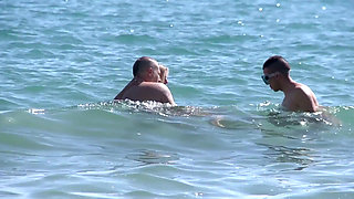 Outdoor DP fuck with blonde milf on the beach