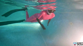 Slippery Latex Slut's Deep Pool Diving Tease