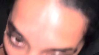 My busty wife gets horny in the car and gives me a blowjob