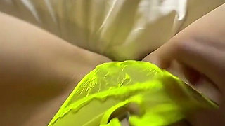 Dirty Used Panties Show - Pantyhose Pulled Down, Panty Liner & Russian Dirty Talk