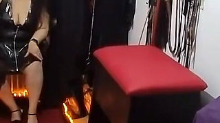 Piss Drenched Masked Slave Worships Dominant Brunette Goddess