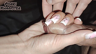 My stepsister's beautiful and gentle hand helps me cum. Her little palm is covered in cum!