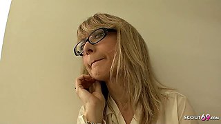 Granny Stepmom Catches Big Cock Stepson Jerking Off and Seduces Him