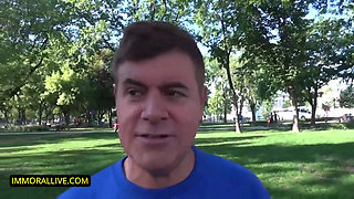 Hot teen w perfect peach & phat clit Tiffany Tatum meets funny stepbrothers at park & gets creampie!